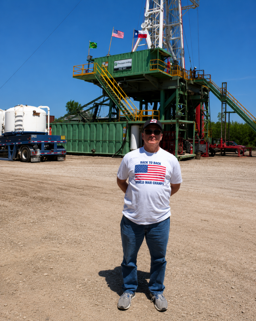 George Cone visiting one of Lonesome Dove Energy's drilling operations.